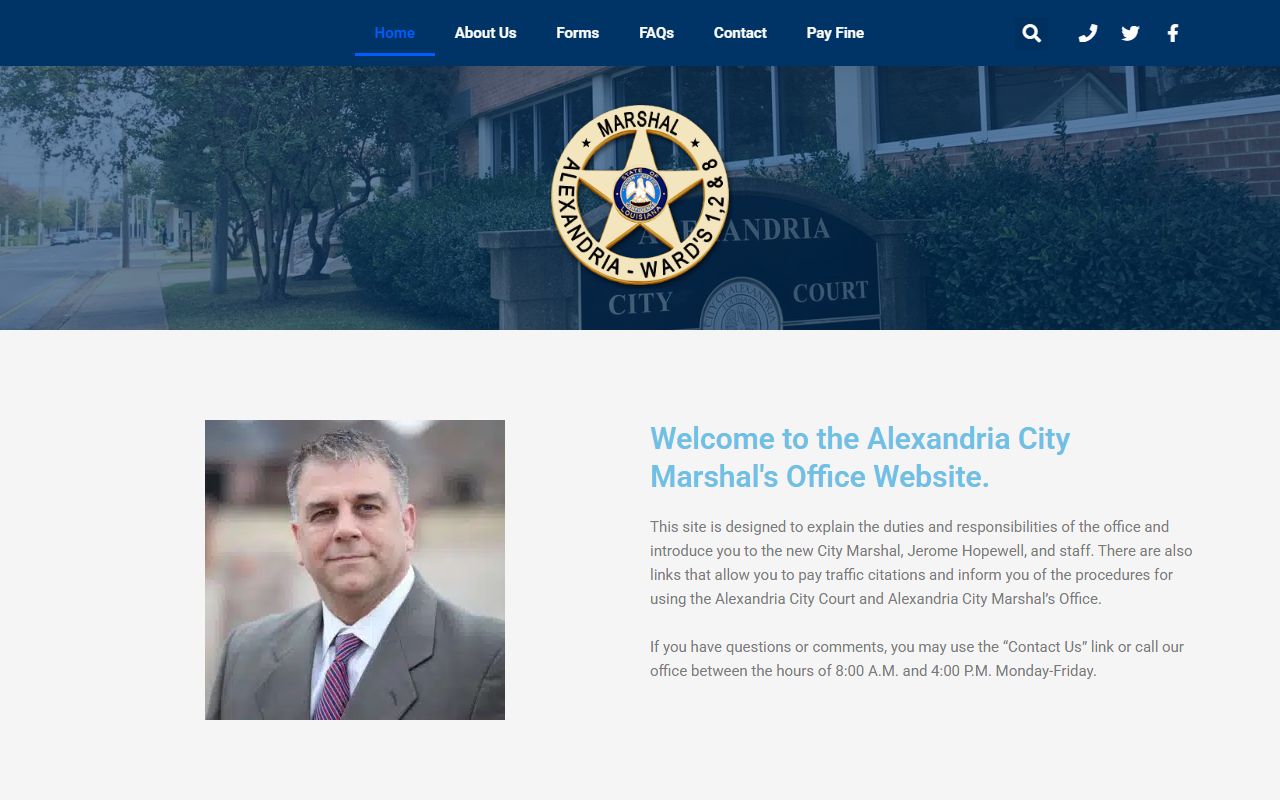 Alexandria City Marshal office page for Alexandria warrant records