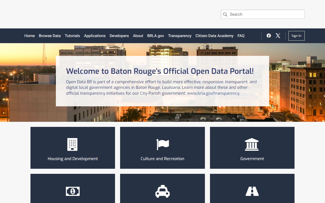 Open Data BR portal with Baton Rouge warrant records and public safety data