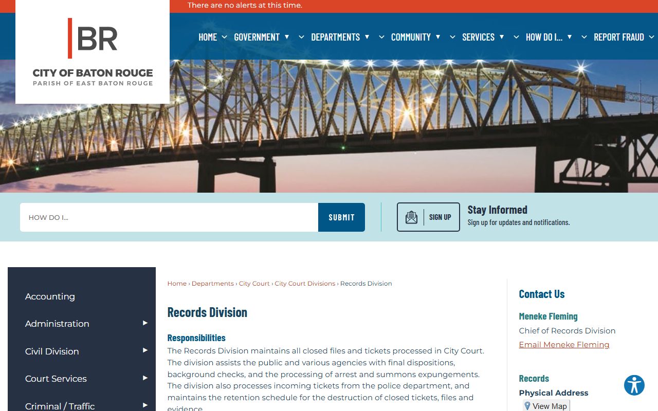 Baton Rouge Police Department records division for Baton Rouge warrant records