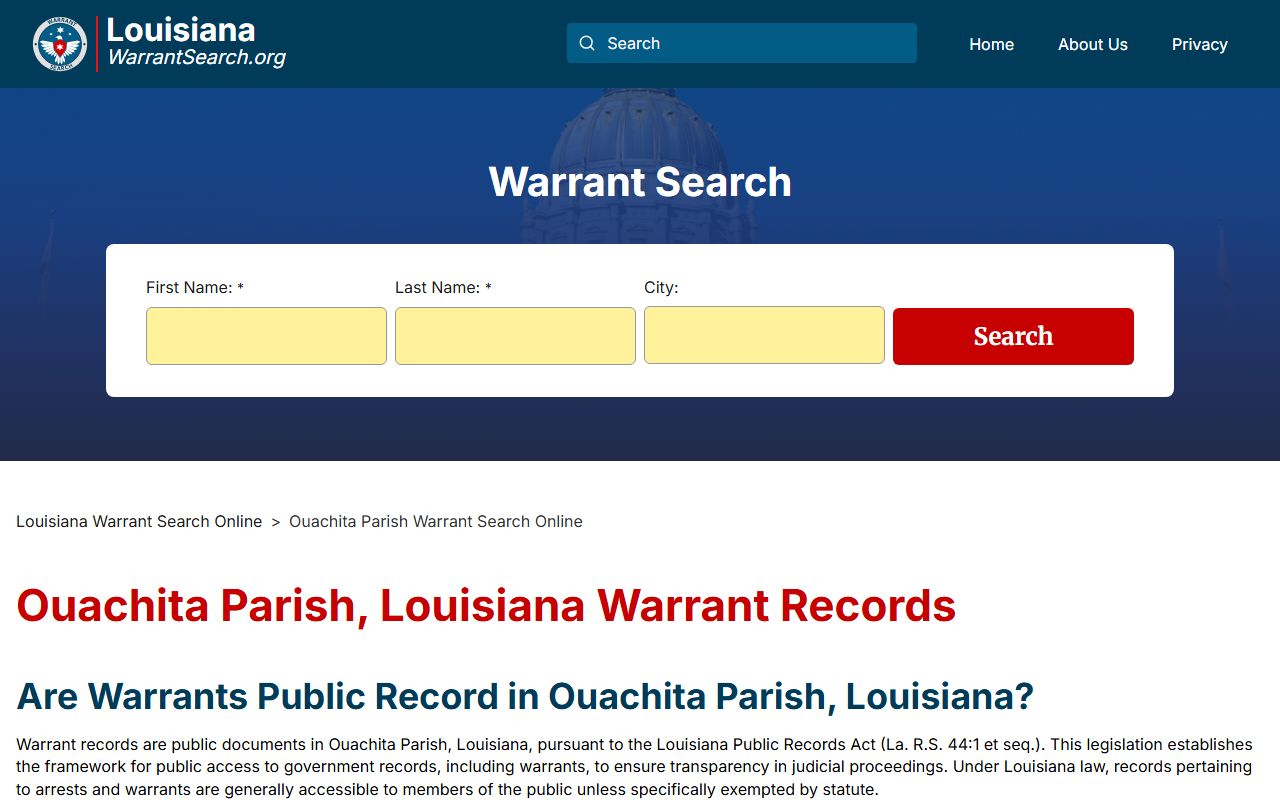 Ouachita Parish warrant search information for Monroe warrant records
