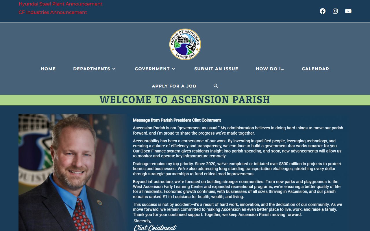 Ascension Parish government website for Prairieville warrant records information