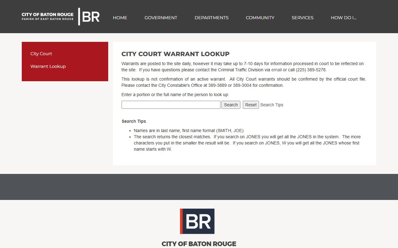 Baton Rouge City Court warrant search for St. George warrant records