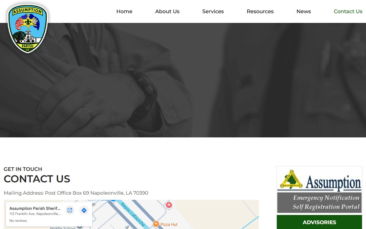 Assumption Parish Sheriff contact information for warrant records inquiries