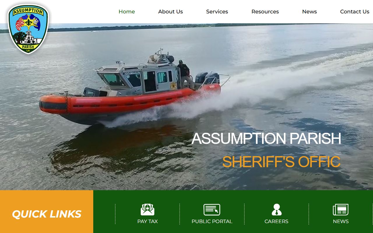 Assumption Parish Sheriff's Office homepage for searching Assumption Parish warrant records