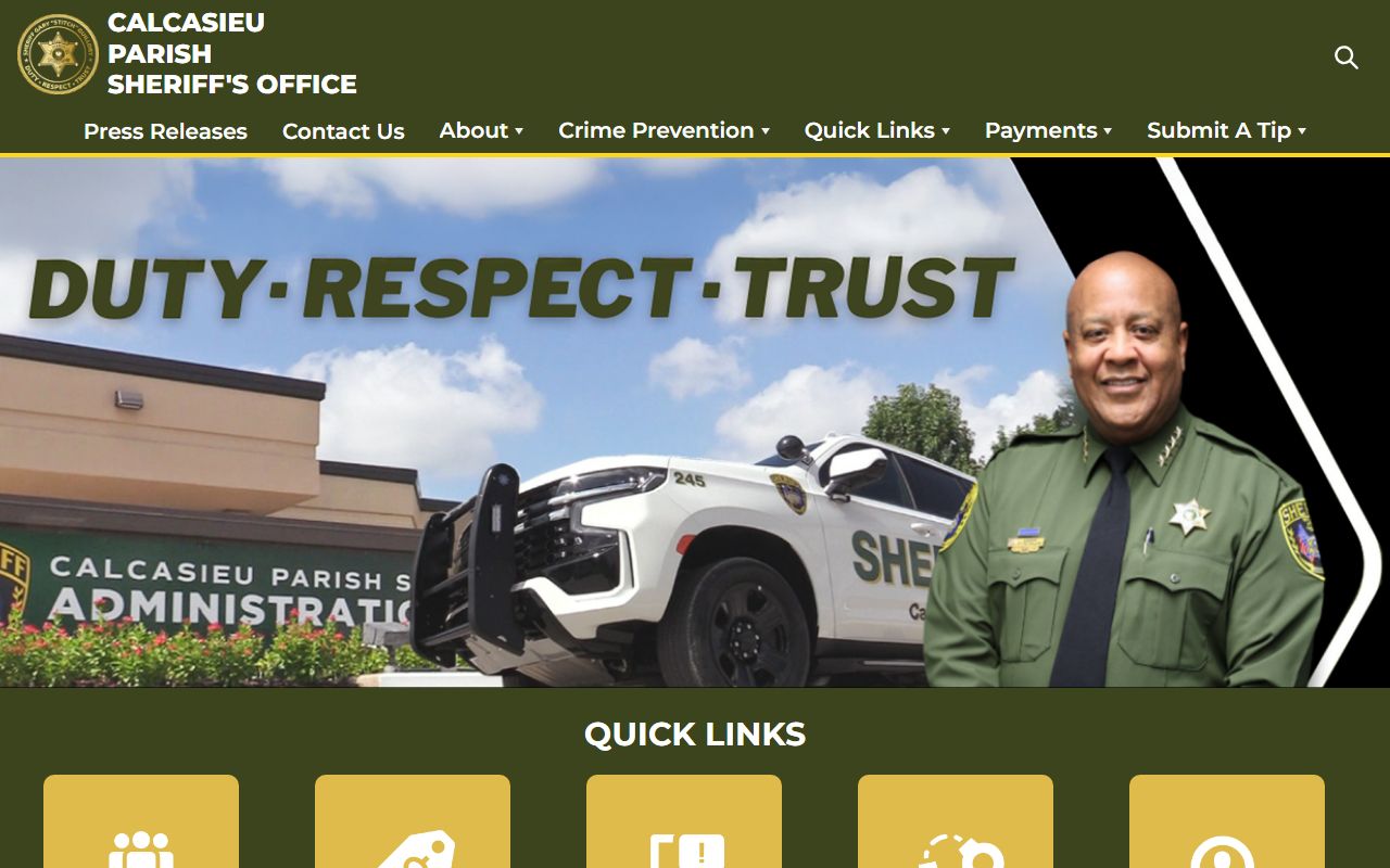 Calcasieu Parish Sheriff's Office homepage for searching Calcasieu Parish warrant records