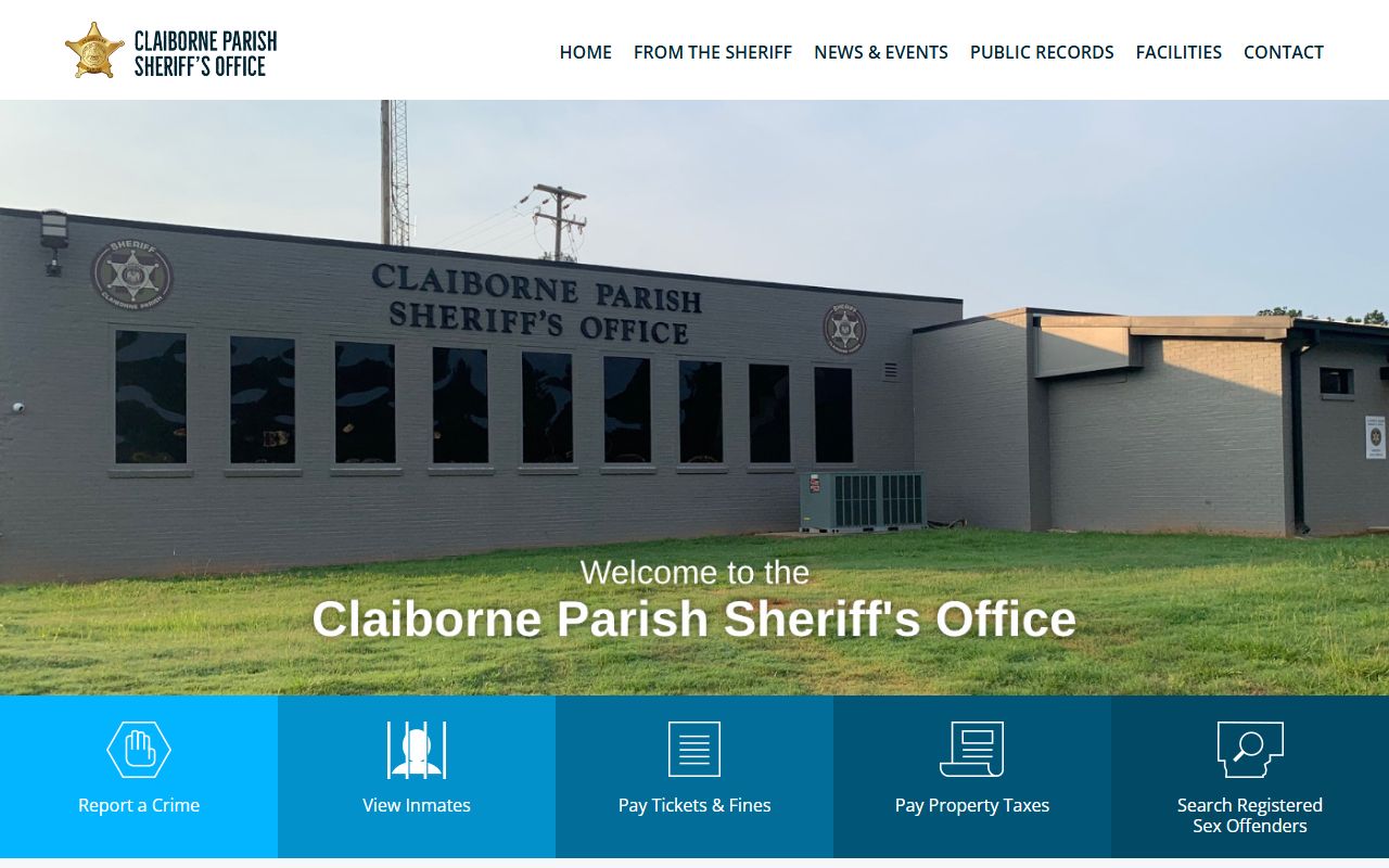 Claiborne Parish Sheriff's Office homepage for searching Claiborne Parish warrant records