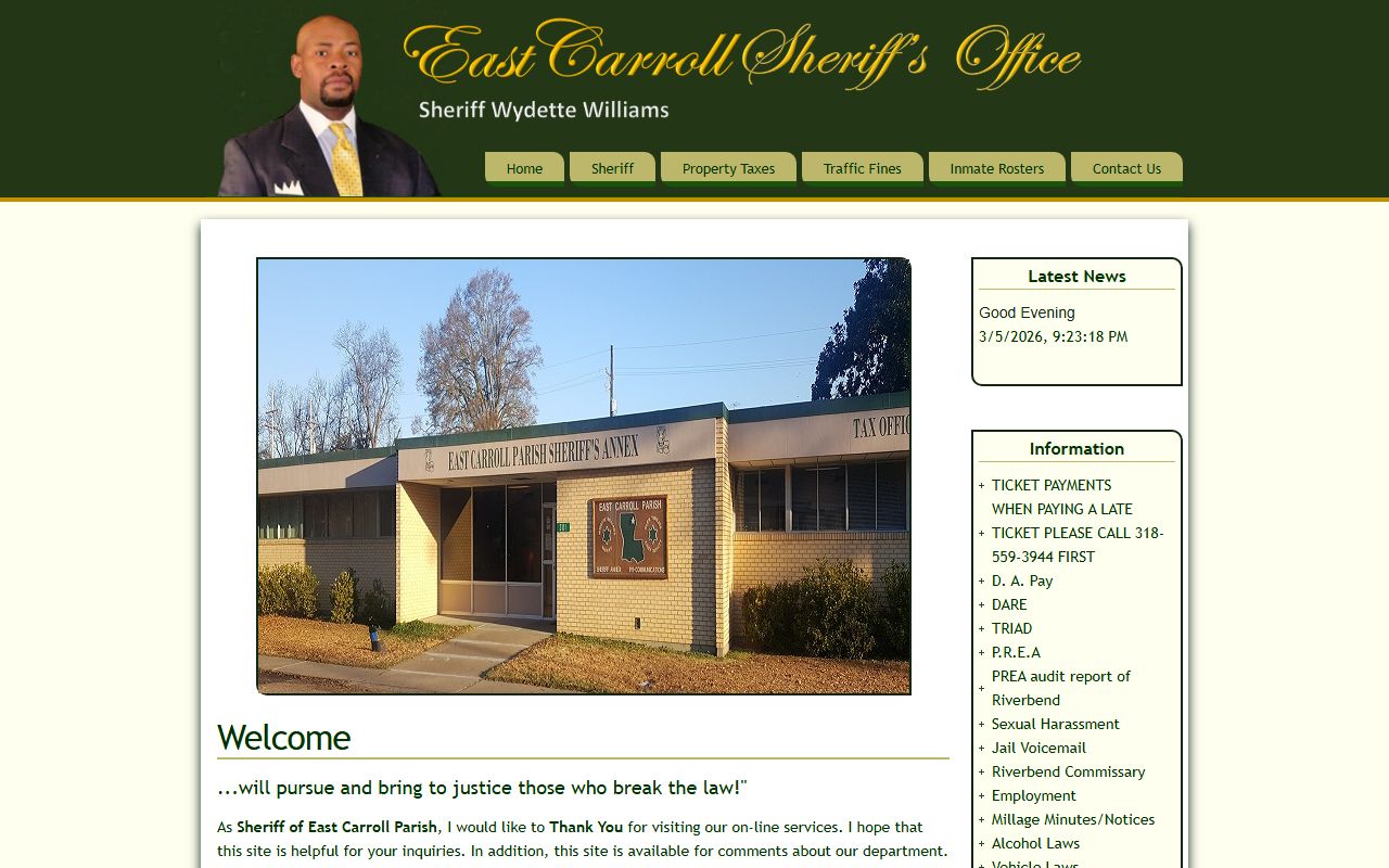 East Carroll Parish Sheriff's Office homepage for warrant records search