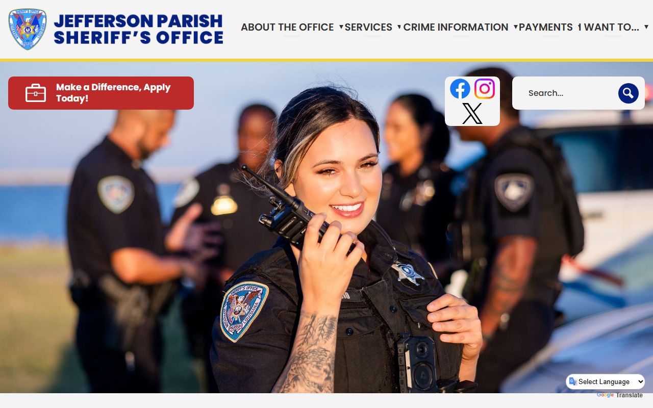 Jefferson Parish Sheriff's Office homepage for warrant records search