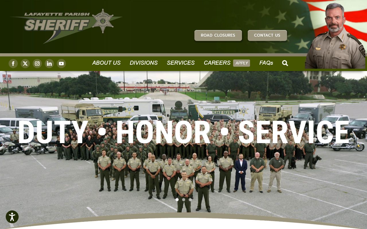 Lafayette Parish Sheriff's Office homepage for warrant records search