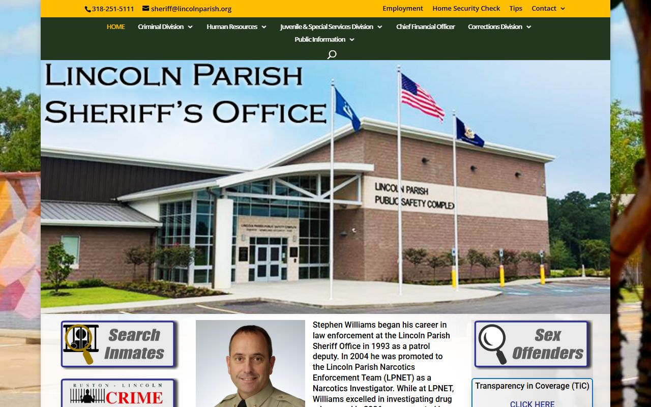 Lincoln Parish Sheriff's Office homepage for warrant records search