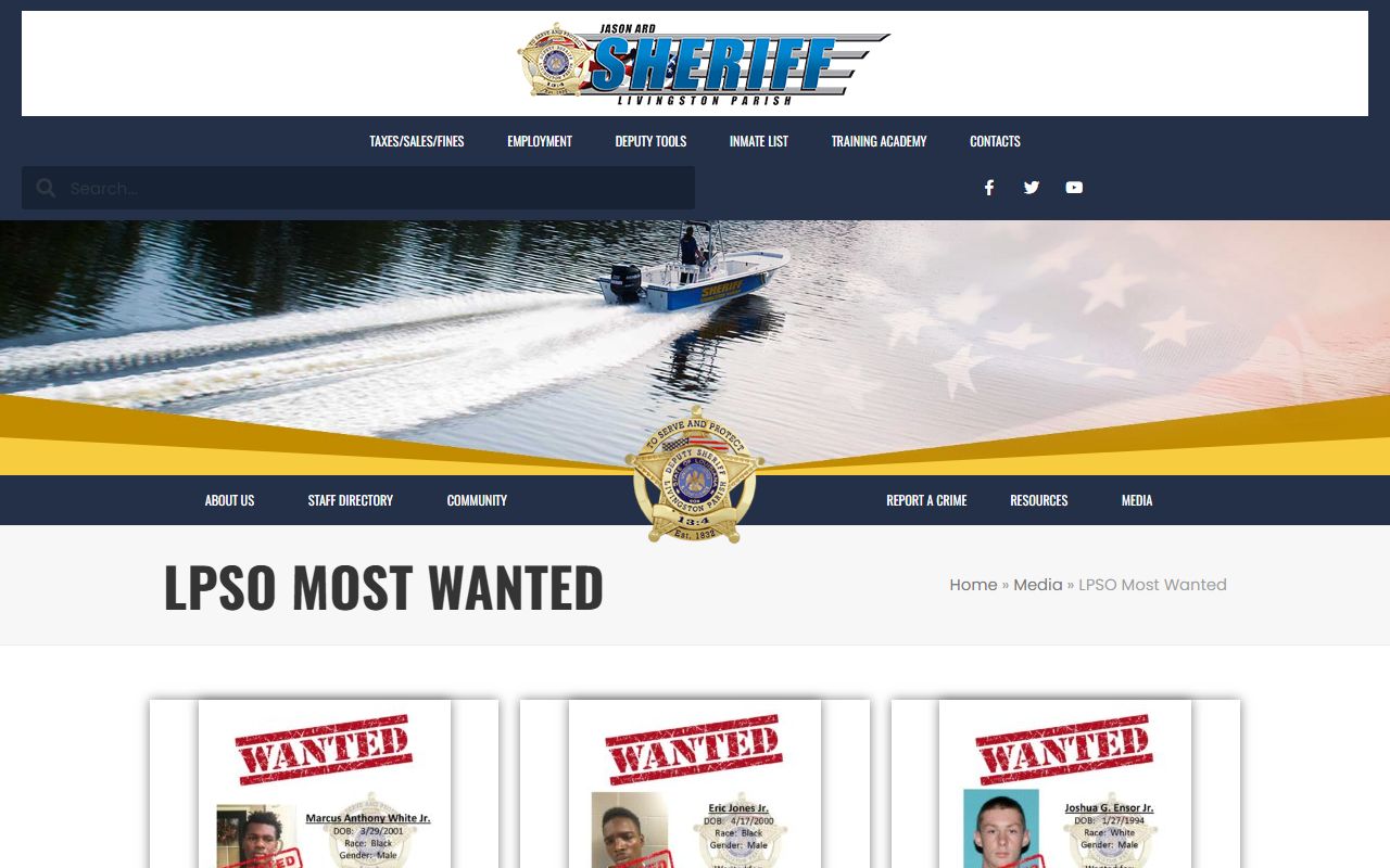 Livingston Parish most wanted page with active warrant records