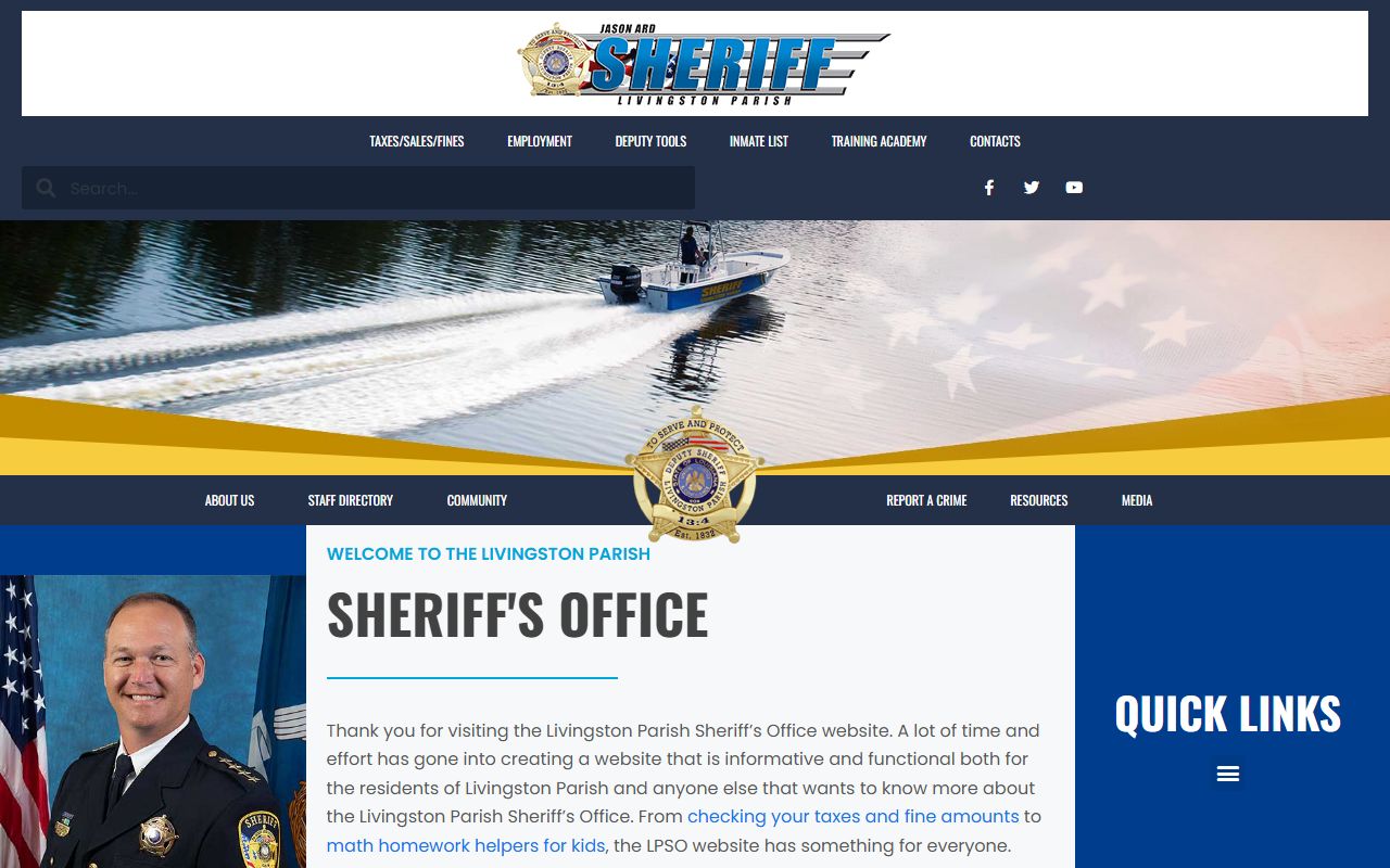Livingston Parish Sheriff's Office homepage for warrant records search