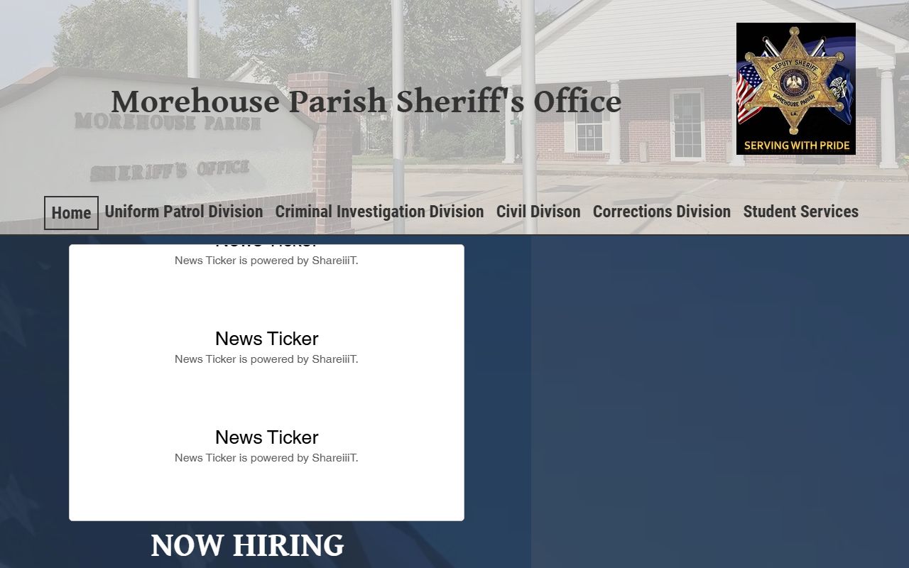 Morehouse Parish Sheriff's Office homepage for searching warrant records in Bastrop Louisiana