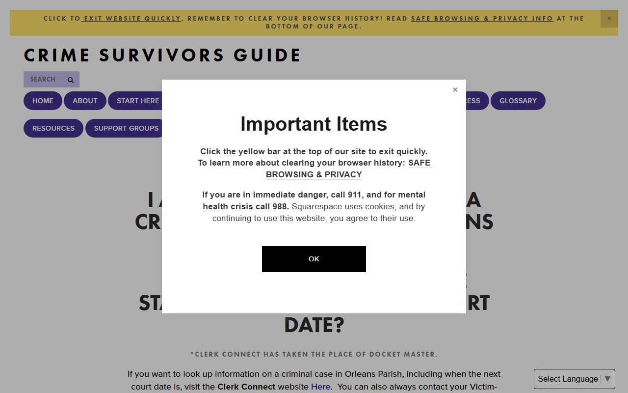 Orleans Parish Clerk Connect case search for New Orleans warrant records
