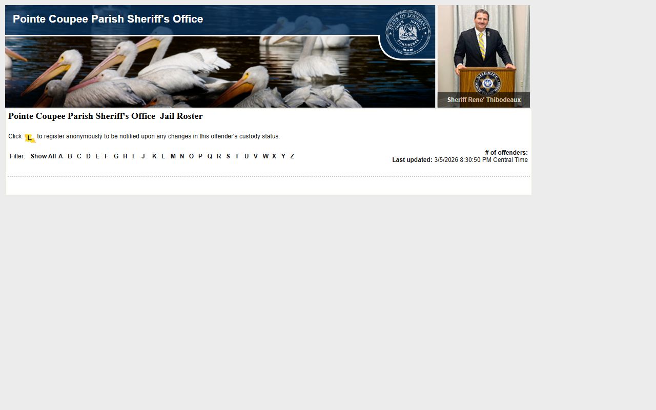 Pointe Coupee Parish VINELink inmate search for tracking warrant arrests