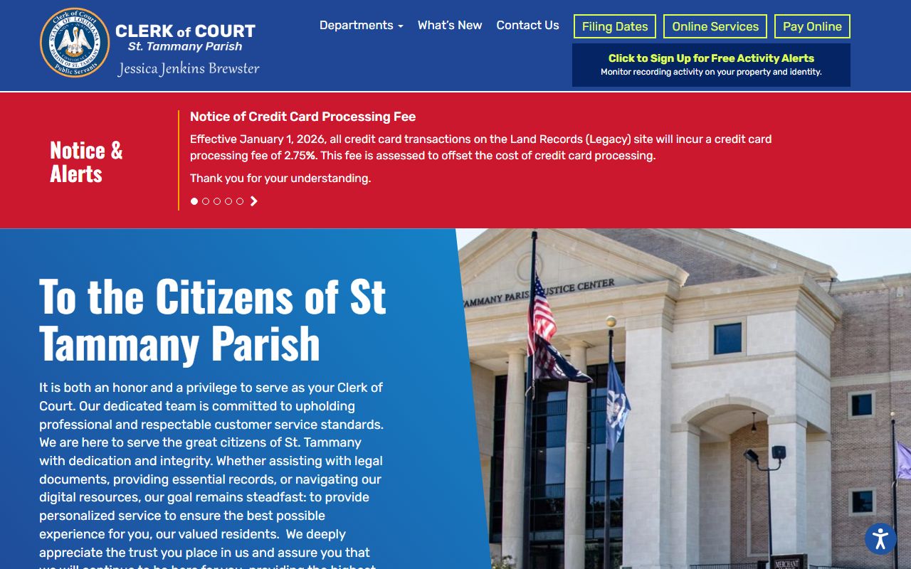 St. Tammany Parish Clerk of Court website for accessing St. Tammany Parish warrant records