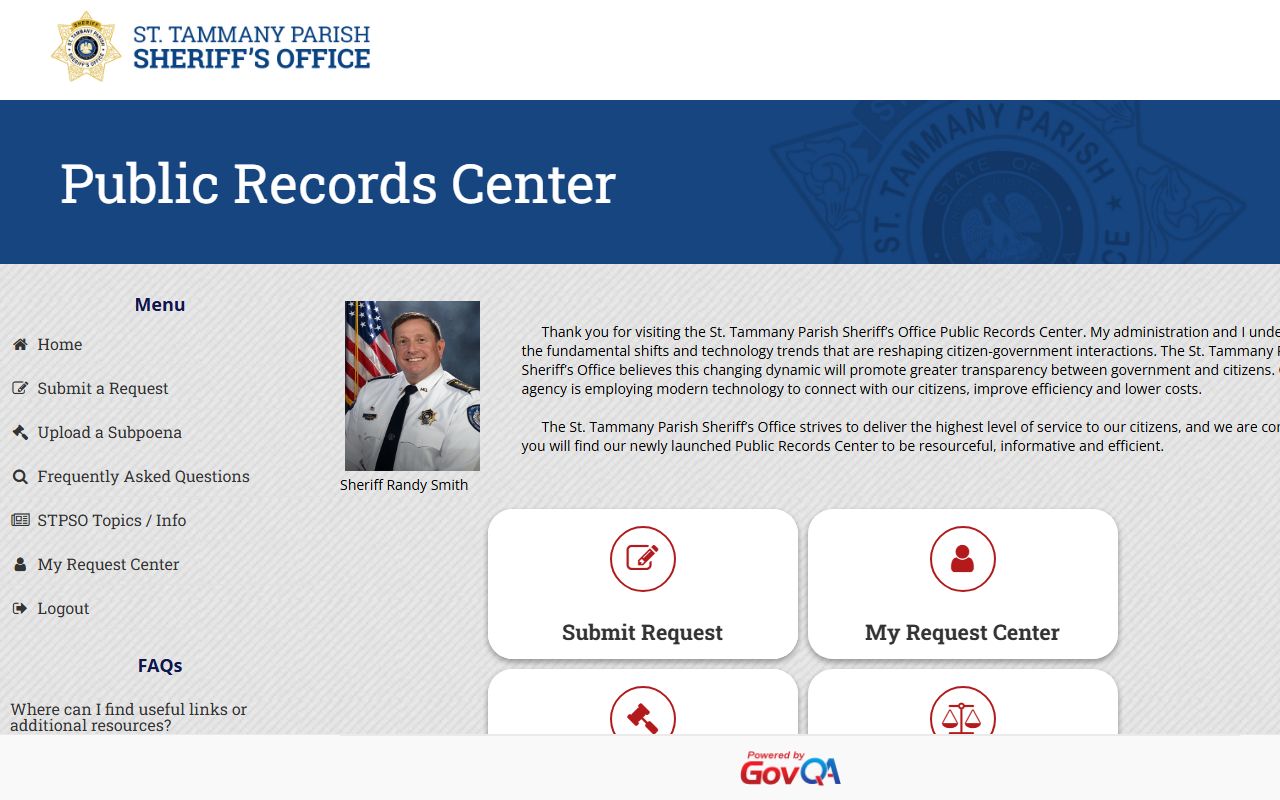 St. Tammany Parish Criminal Records Division page for searching St. Tammany Parish warrant records