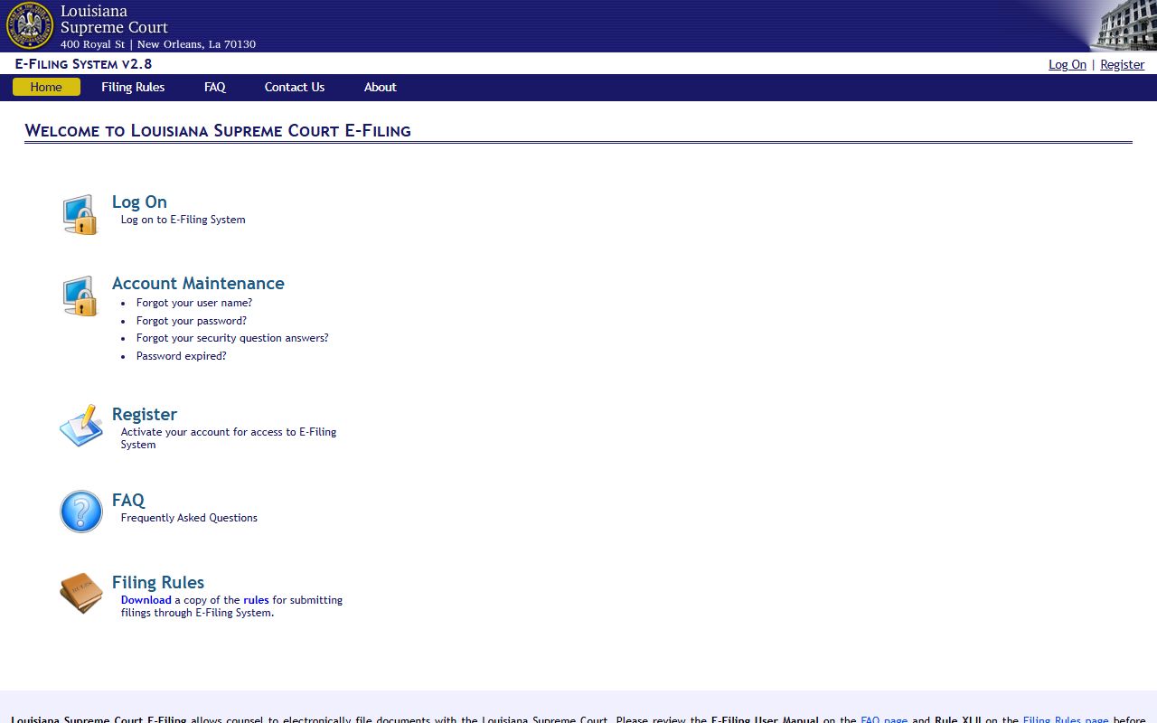Louisiana Supreme Court eFiling system for court records and warrant case tracking